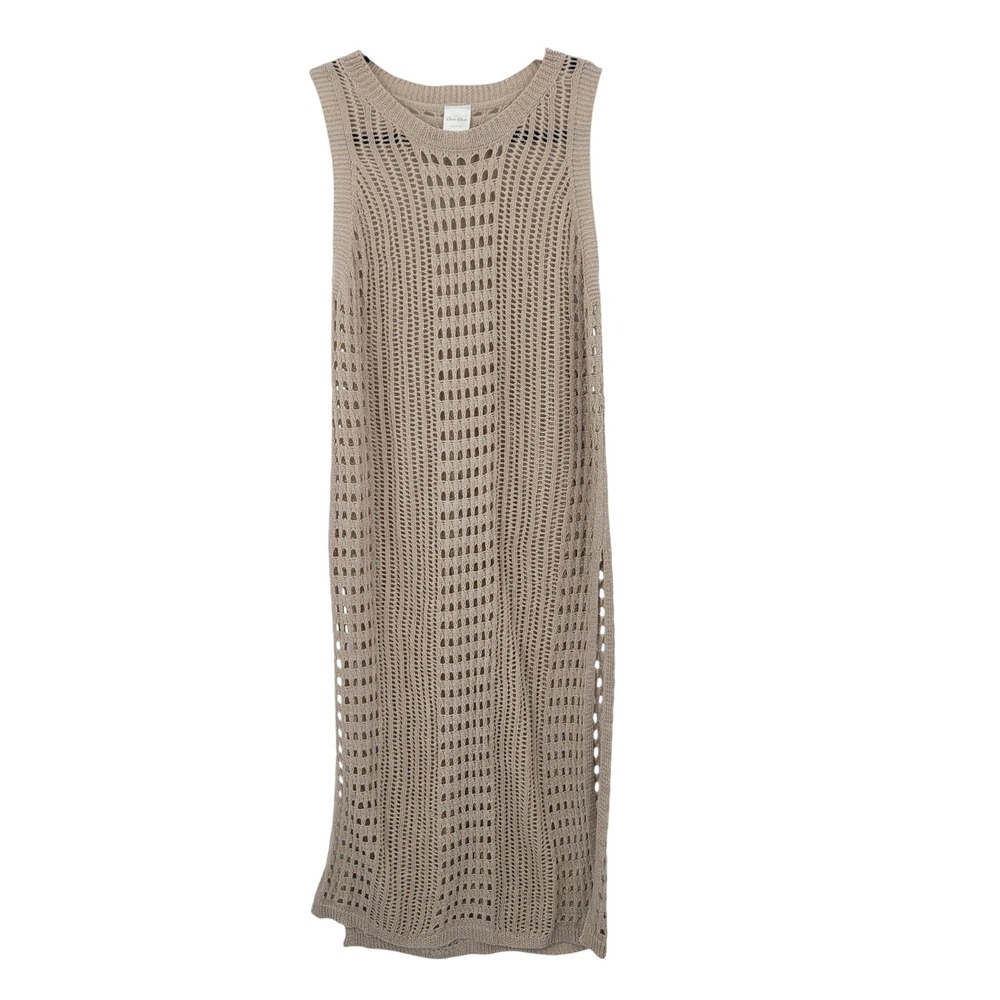 Cha‎ Cha Vente Beach Resort Tan Crochet Maxi Dress Swim Cover-Up Sz M Side Slits